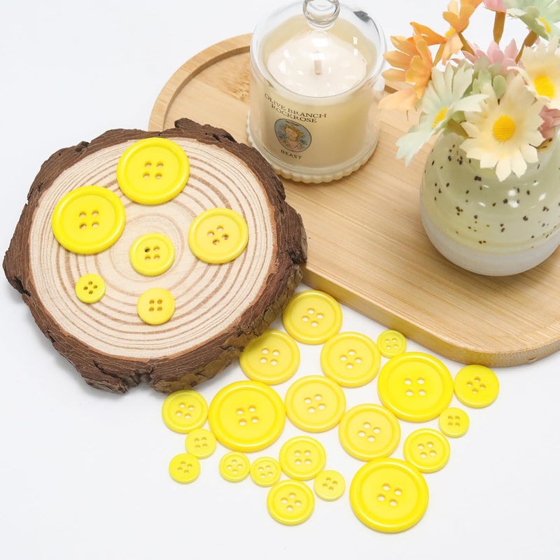 Lilaly 100 pcs Yellow Buttons for Crafts, 5 Sizes Mixed Round Sewing Buttons for Clothes, Suitable for for DIY Crafts, Coats, Shirts, Pants, Shorts - Image 5